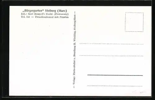 AK Stolberg /Harz, Innenansicht Pension Bürgergarten