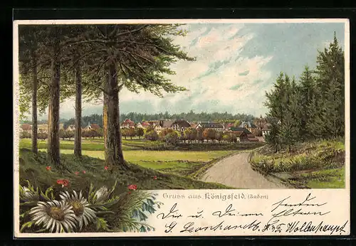 Lithographie Königsfeld, Feldweg zur Stadt