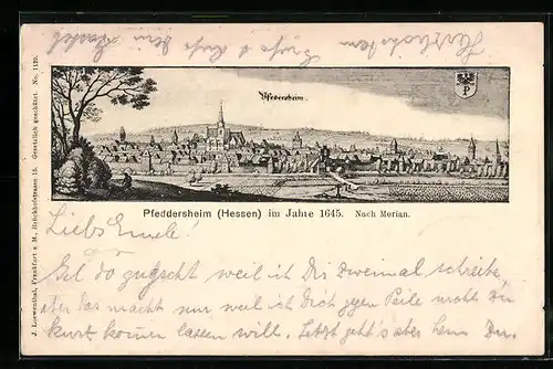 AK Pfeddersheim, Ortsansicht im Jahre 1645