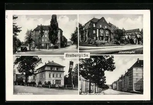 AK Freiberg /Sa., Rundhaus, Johannishospital, Neue Chemnitzerstrasse