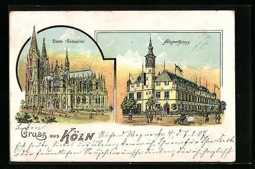 Lithographie Köln, Dom und Stapelhaus