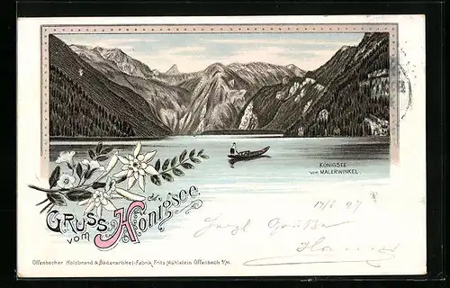 Lithographie Königsee, Panorama vom Malerwinkel