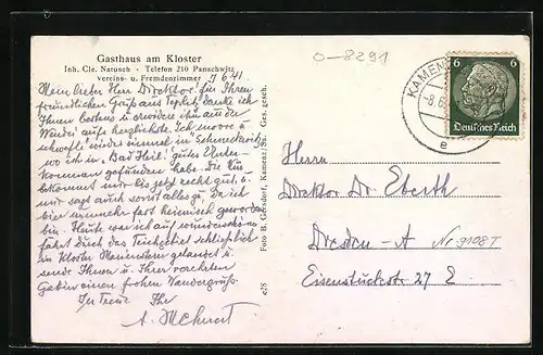 AK Panschwitz-Kuckau /Sa., Strassenpartie mit Kloster St. Marienstern und Gasthaus am Kloster
