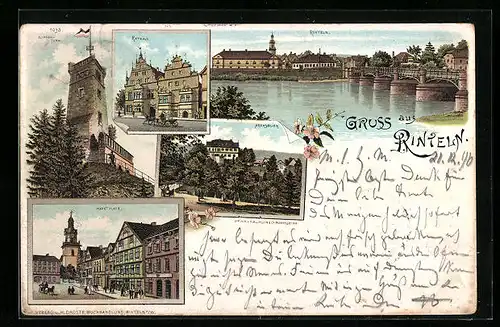 Lithographie Rinteln, Arensburg, Rathaus, Marktplatz