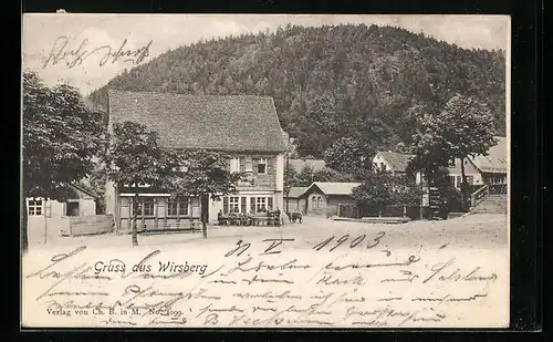 AK Wirsberg, Ortspartie mit Gasthof und Berg