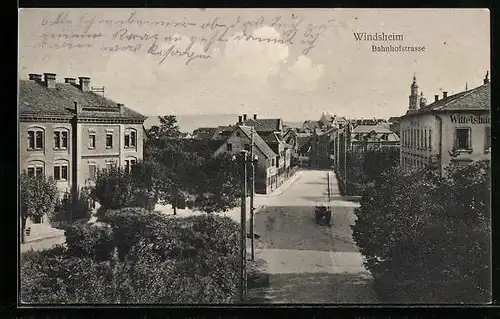 AK Windsheim, Bahnhofstrasse mit Kreuzung aus der Vogelschau