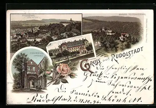 Lithographie Rudolstadt, Ortsansicht von Osten, Rudolsbad, Paulinzella
