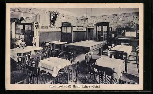 AK Rehau /Ofr., Kondiorei-Cafe Horn, Innenansicht