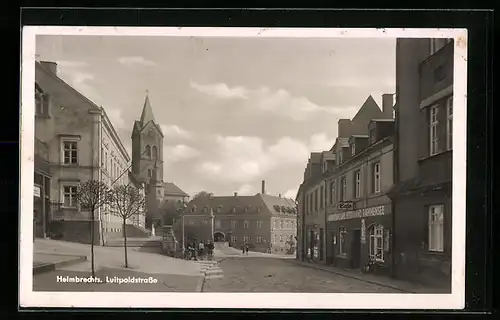 AK Helmbrechts, Luitpoldstrasse mit Kirche und Cafe F. Rammensee