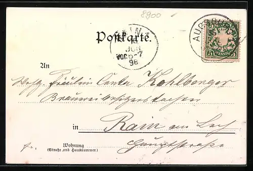Lithographie Augsburg, Kreuz-Kaserne, Prinz Karl-Kaserne, 200 jähriges Jubiläum des Kgl. Bayr. 3. Inf. Regts.