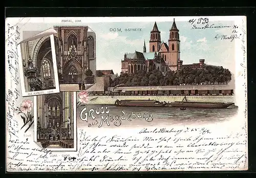 Lithographie Magdeburg, Ostseite vom Dom, Kanzel, Chor