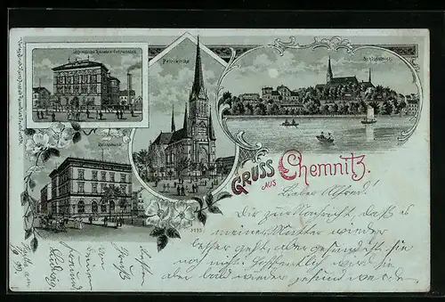 Mondschein-Lithographie Chemnitz, Öffentliche Handels-Lehranstalt, Petrikirche