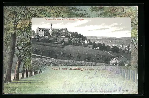 Passepartout-Lithographie Stollberg i. Erzgeb., Schloss Hoheneck