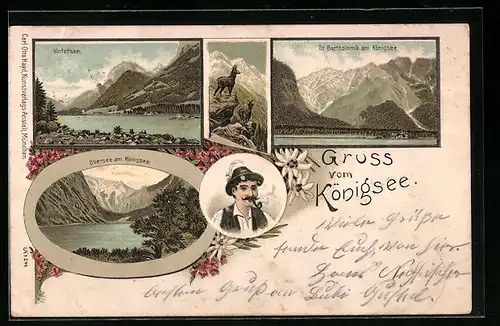 Lithographie Königsee, Hintersee, St. Bartholomä, Obersee