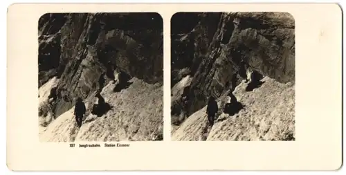 Stereo-Fotografie Bergsteiger an der Station Eismeer der Jungfraubahn, Gletscher