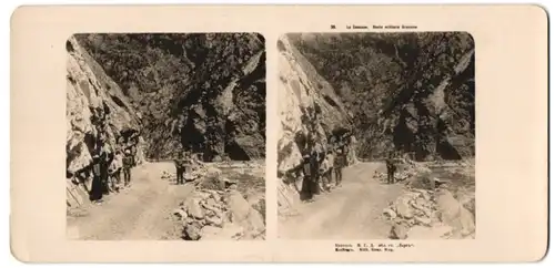 Stereo-Fotografie NPG, Kaukasus, Strassenarbeiter beim Ausbau des Militärischen Grenz Weg, Route militaire Grousine