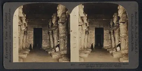 Stereo-Fotografie Keystone View Co., London, Ansicht Abu Simbel, Blick in das Innere des Tempels