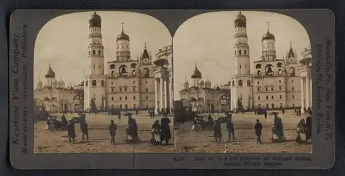 Stereo-Fotografie Keystone View Co., London, Ansicht Moskau, Blick nach dem Turm des Ivan Kath. Erzengel Michael, Kreml