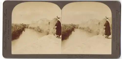 Stereo-Fotografie M. E. Wright, Burnley, Ansicht Palästina, Partie am Jordan im gelobten Land