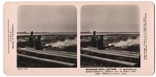 Stereo-Fotografie Photo. Atelier Licht, Moskau, russische Salzbauern bei einer Pause auf den Salzfeldern, Schwarzes Meer