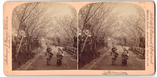 Stereo-Fotografie Strohmeyer & Wyman, New York, junge japanische Mütter mit ihren Kindern, Tracht asiatische Volkstypen