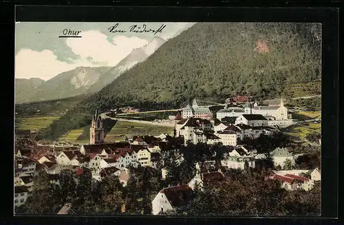 AK Chur, Ortsansicht mit Bergpanorama