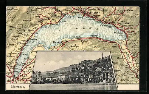 AK Montreux, Ortsansicht mit Kartenausschnitt