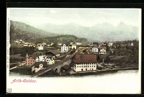 AK Arth-Goldau, Teilansicht mit Bahnstrecke
