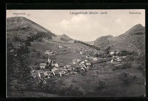 AK Langenbruck /Basler Jura, Ortsansicht mit Wannenfluh und Helfenberg