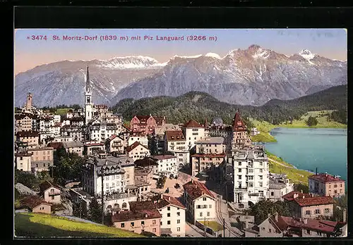 AK St. Moritz-Dorf, Teilansicht mit Piz Languard