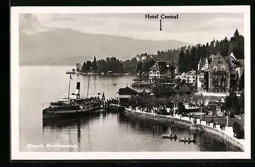 AK Weggis, Kurpromenade mit Hotel Central am See