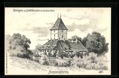 Künstler-AK Schlosswil, Blick zum Schloss