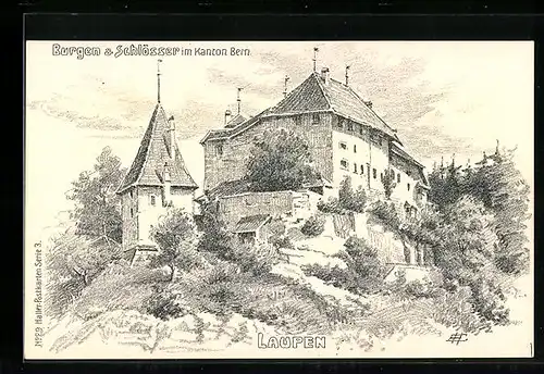 Künstler-AK Laupen, Blick zum Schloss