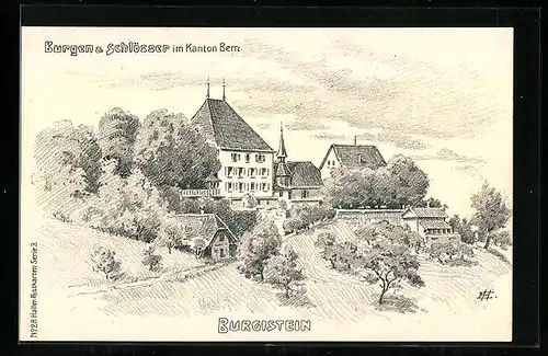 Künstler-AK Burgistein, Blick zum Schloss