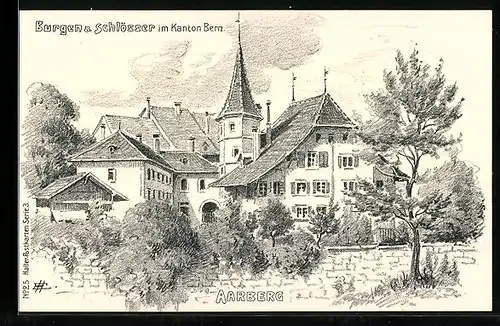 Künstler-AK Aarberg, Blick zum Schloss
