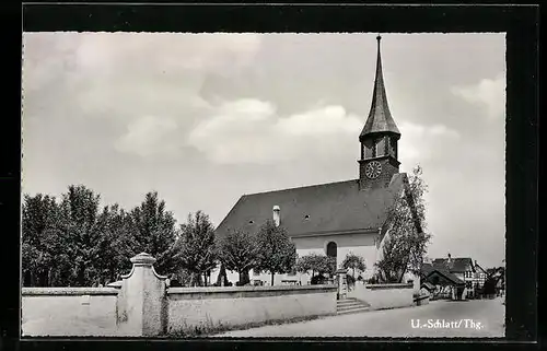 AK Unterschlatt, Ortspartie mit Kirche