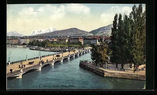 AK Genève, Stadtansicht und der Mont Blanc