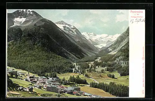 AK Pontresina, Gesamtansicht und der Roseggletscher