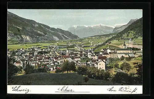 AK Chur, Ortsansicht mit Bergpanorama