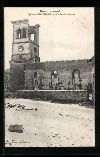 AK Doncières, L`Eglise, apres le bombardement