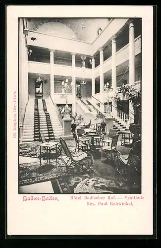 AK Baden-Baden, Hotel Badischer Hof, Vestibule