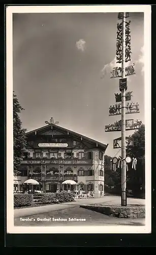 AK Schliersee, Terofal`s Gasthaus Seehaus, Maibaum