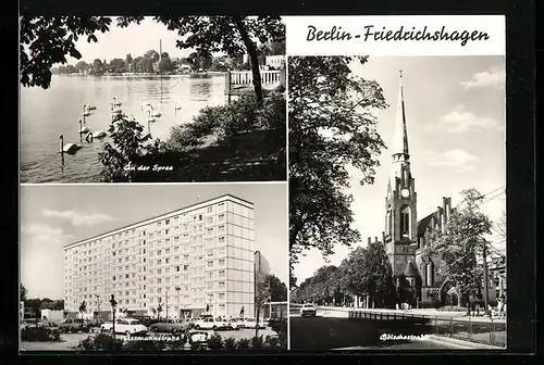 AK Berlin-Friedrichshagen, Spreepartie, Assmannstrasse, Bölschestrasse