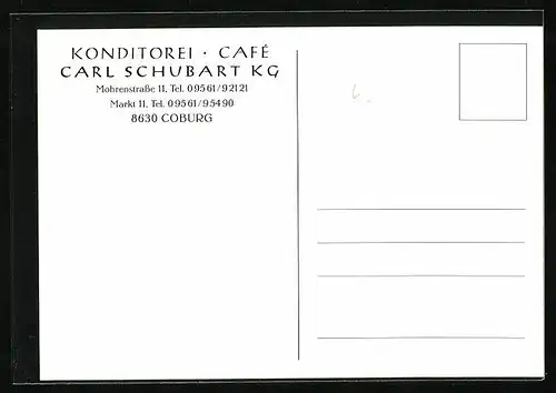 AK Coburg, Konditorei-Café Carl Schubart KG, Mohrenstrasse 11