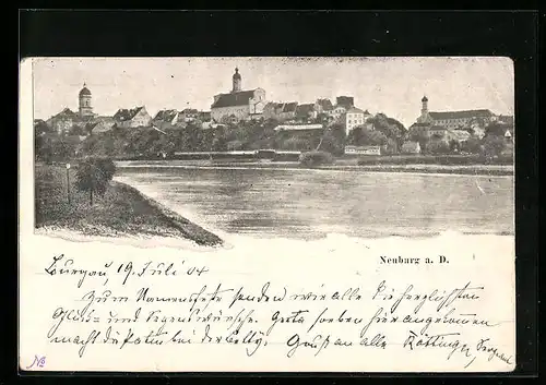 AK Neuburg a. D., Ortsansicht mit Uferpartie