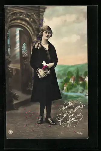 AK Junge Dame mit Gebetsbuch zur Konfirmation