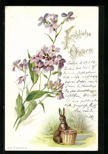 AK Osterhase mit Blüten
