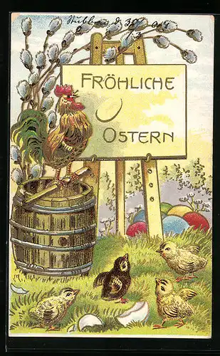 AK Osterküken lesen die Tafel Fröhliche Ostern