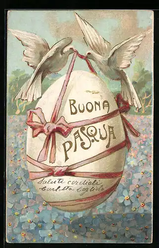 AK Fröhliche Ostern, Buona Pasqua mit Tauben