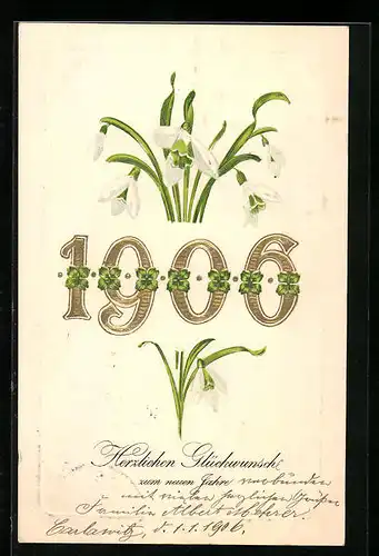 AK Jahreszahl 1906 mit Schneeglöckchen